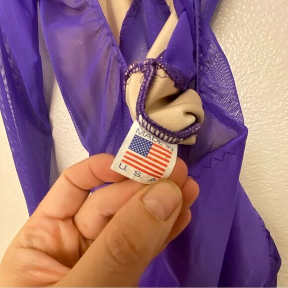 Custom solo dance costume purple unitard jumpsuit mesh  XXS adult LC child - Picture 9 of 13